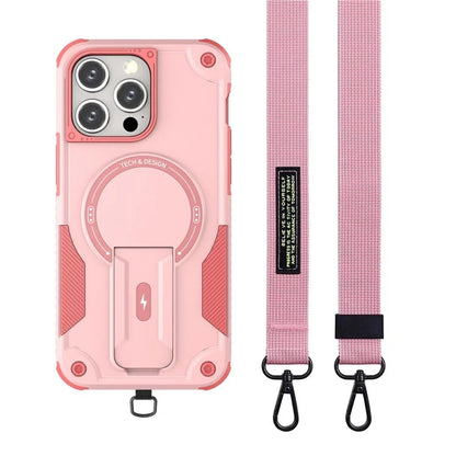 For iPhone 16 Pro Case Compatible with MagSafe TPU+PC Kickstand Phone Cover with Strap