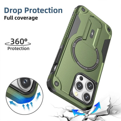 For iPhone 16 Pro Case Compatible with MagSafe TPU+PC Kickstand Phone Cover with Strap