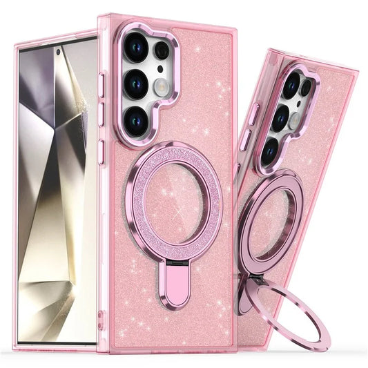 For Samsung Galaxy S24 Ultra Case Glitter Design TPU+PC Kickstand Phone Protector