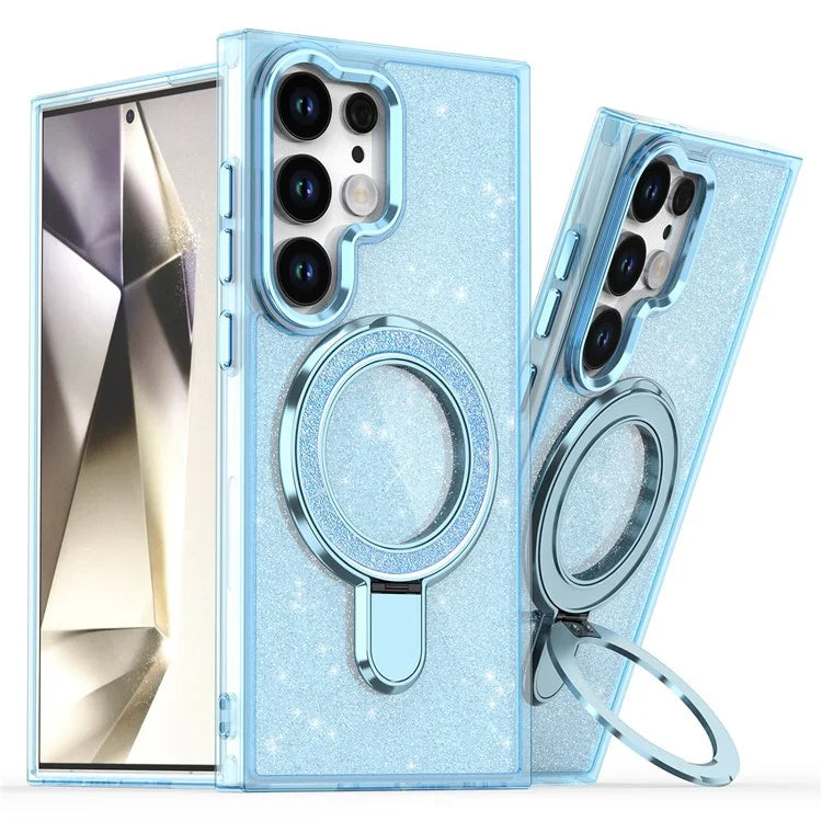 For Samsung Galaxy S24 Ultra Case Glitter Design TPU+PC Kickstand Phone Protector