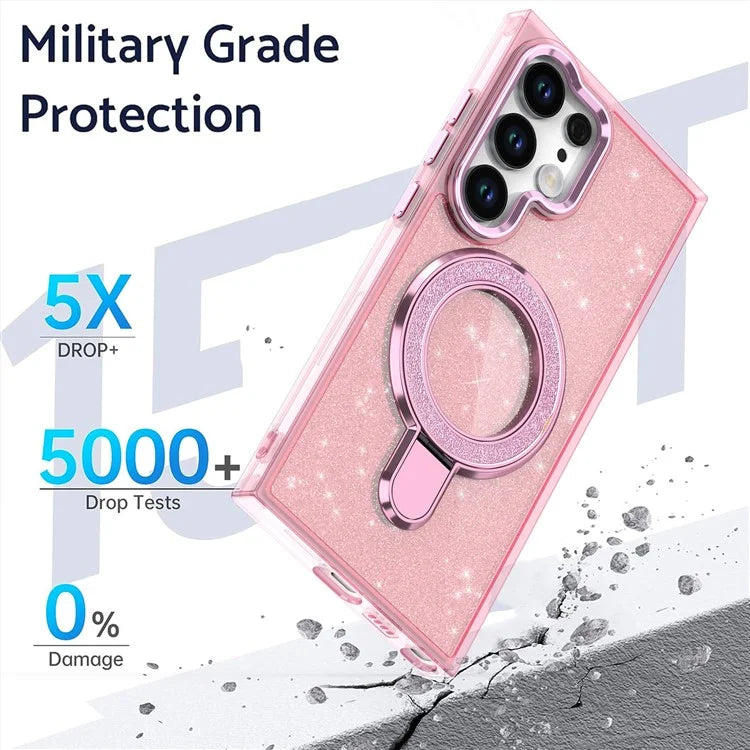 For Samsung Galaxy S24 Ultra Case Glitter Design TPU+PC Kickstand Phone Protector