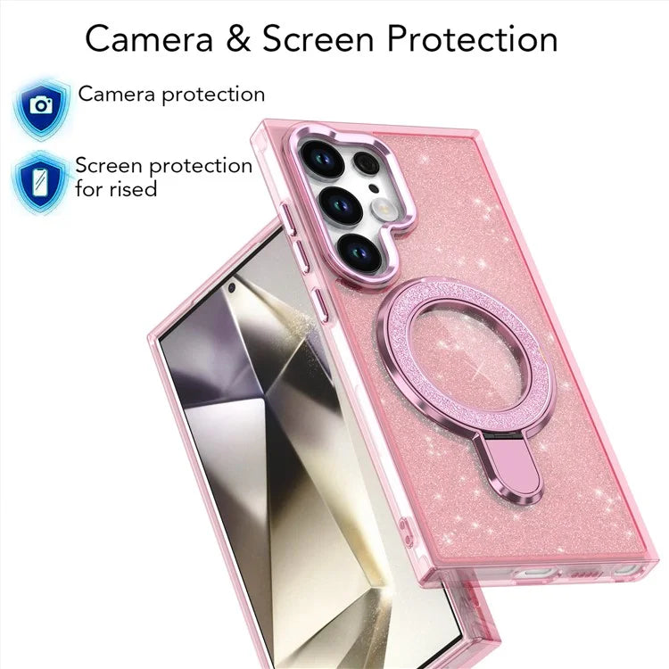For Samsung Galaxy S24 Ultra Case Glitter Design TPU+PC Kickstand Phone Protector
