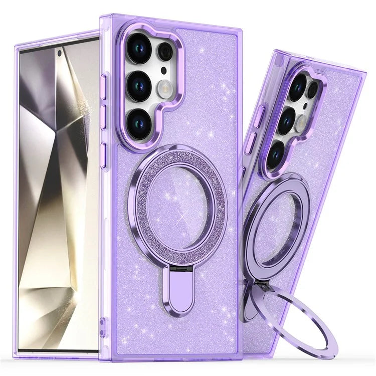 For Samsung Galaxy S24 Ultra Case Glitter Design TPU+PC Kickstand Phone Protector