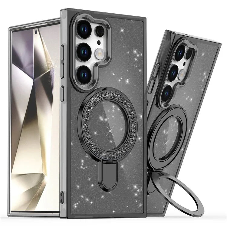 For Samsung Galaxy S24 Ultra Case Glitter Design TPU+PC Kickstand Phone Protector