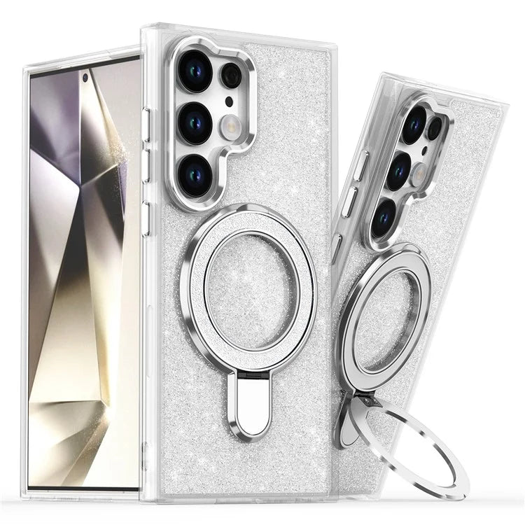 For Samsung Galaxy S24 Ultra Case Glitter Design TPU+PC Kickstand Phone Protector
