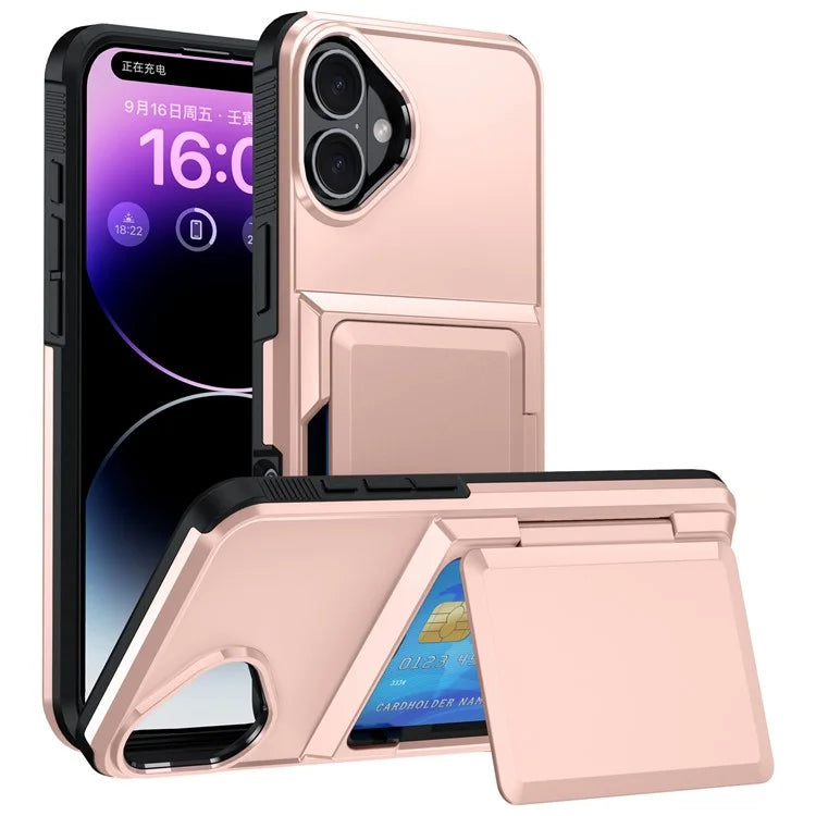 For iPhone 16 Plus Cases Card Slot TPU+PC Kickstand Phone Case