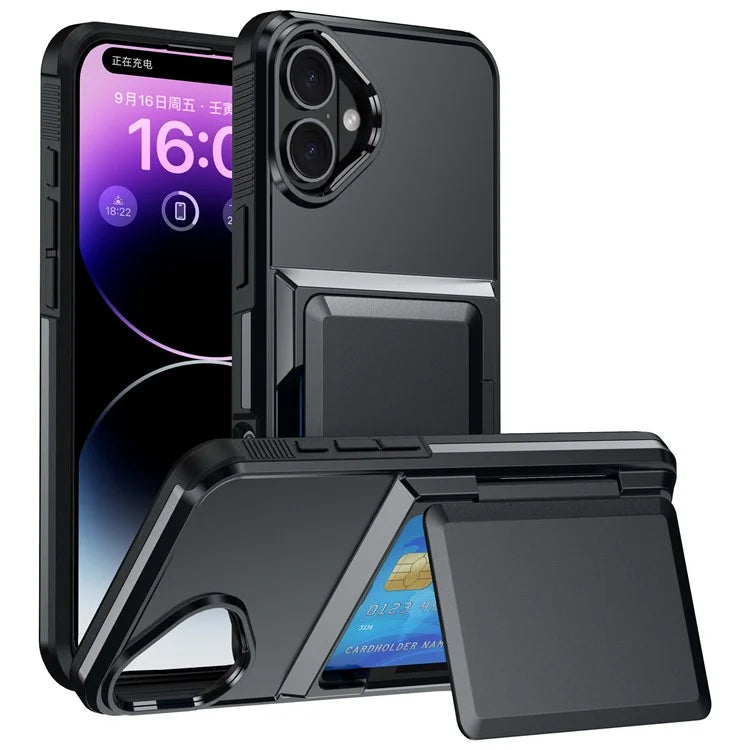 For iPhone 16 Plus Cases Card Slot TPU+PC Kickstand Phone Case