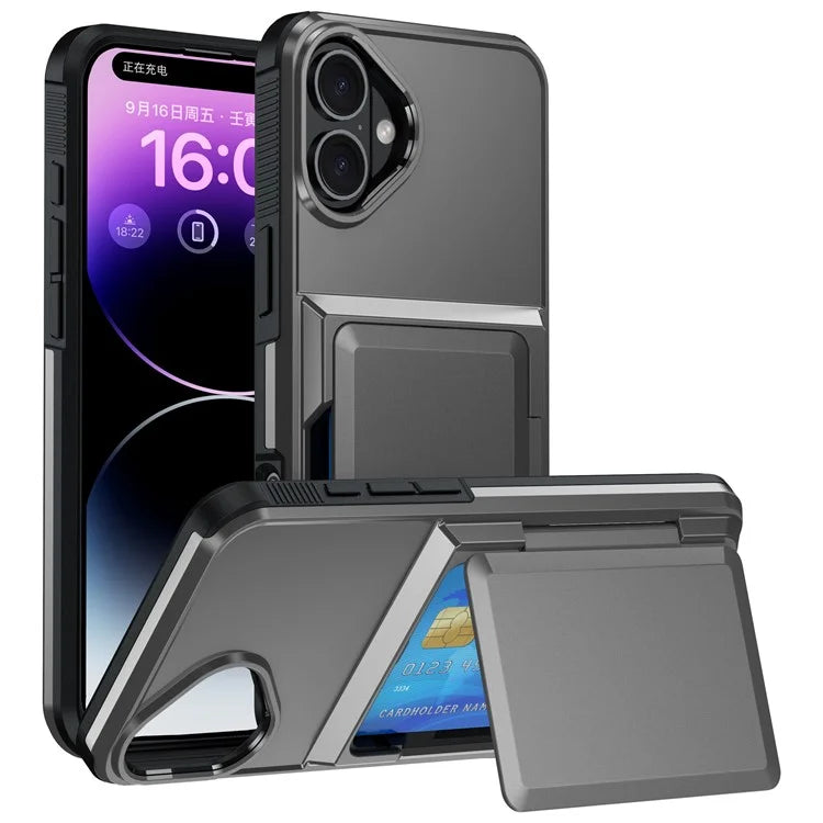 For iPhone 16 Plus Cases Card Slot TPU+PC Kickstand Phone Case