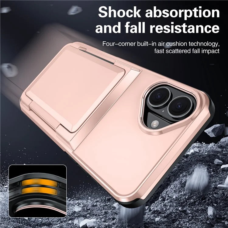 For iPhone 16 Plus Cases Card Slot TPU+PC Kickstand Phone Case