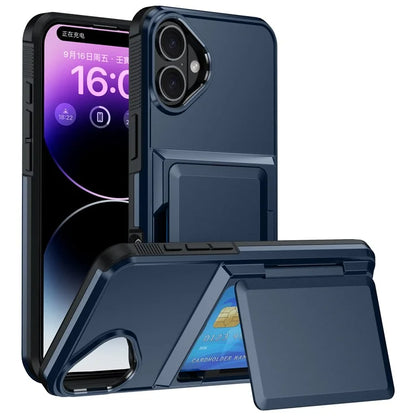 For iPhone 16 Plus Cases Card Slot TPU+PC Kickstand Phone Case