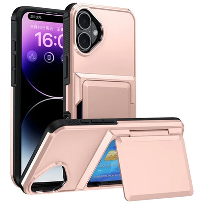 For iPhone 16 Cases Card Slot TPU+PC Kickstand Phone Case