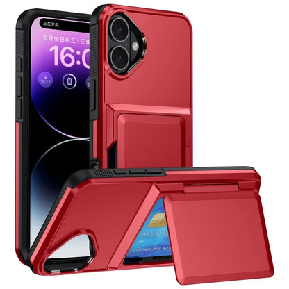 For iPhone 16 Cases Card Slot TPU+PC Kickstand Phone Case