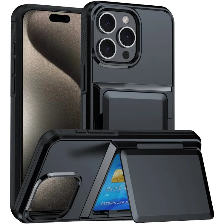 For iPhone 16 Pro Cases Card Slot TPU+PC Kickstand Phone Case