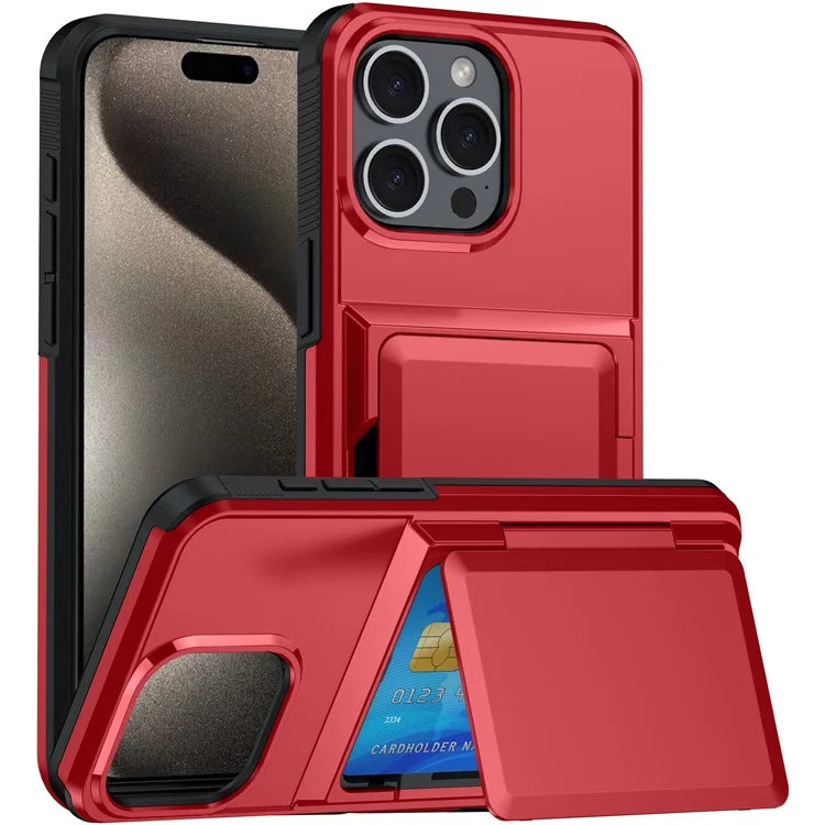 For iPhone 16 Pro Cases Card Slot TPU+PC Kickstand Phone Case