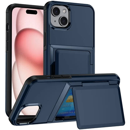 For iPhone 15 Cases Card Slot TPU+PC Kickstand Phone Case