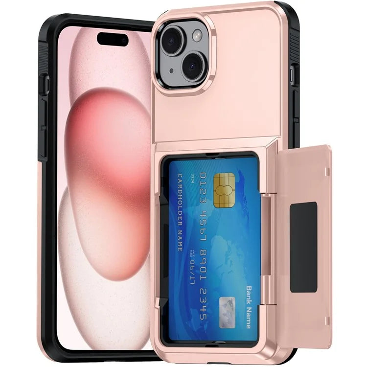 For iPhone 15 Cases Card Slot TPU+PC Kickstand Phone Case