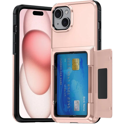 For iPhone 15 Cases Card Slot TPU+PC Kickstand Phone Case