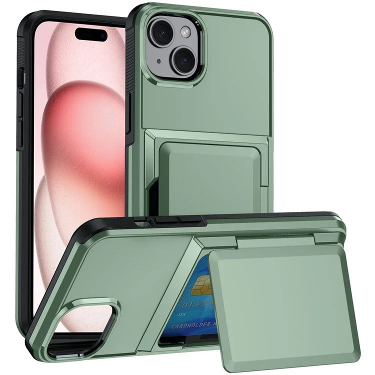 For iPhone 15 Cases Card Slot TPU+PC Kickstand Phone Case