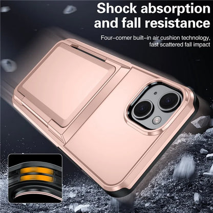 For iPhone 15 Cases Card Slot TPU+PC Kickstand Phone Case