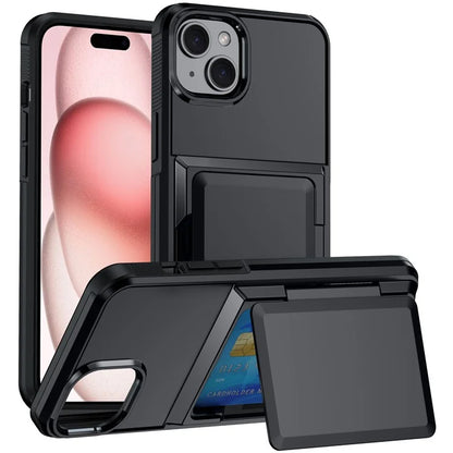 For iPhone 15 Cases Card Slot TPU+PC Kickstand Phone Case