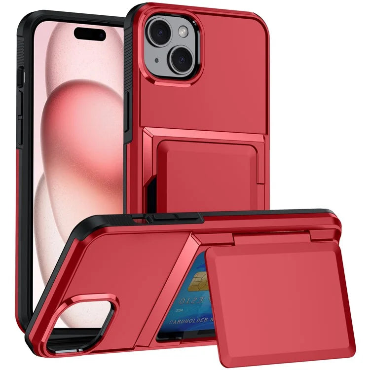 For iPhone 15 Cases Card Slot TPU+PC Kickstand Phone Case
