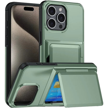 For iPhone 15 Pro Cases Card Slot TPU+PC Kickstand Phone Case