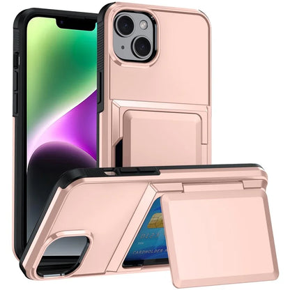 For iPhone 14 Cases Card Slot TPU+PC Kickstand Phone Case