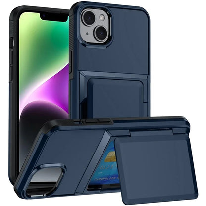 For iPhone 14 Cases Card Slot TPU+PC Kickstand Phone Case