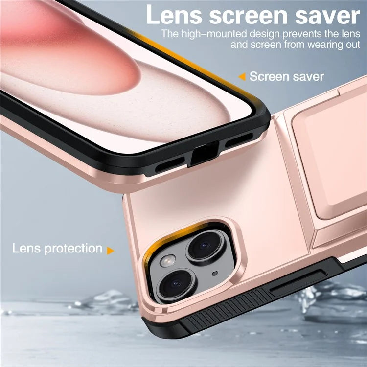 For iPhone 14 Cases Card Slot TPU+PC Kickstand Phone Case