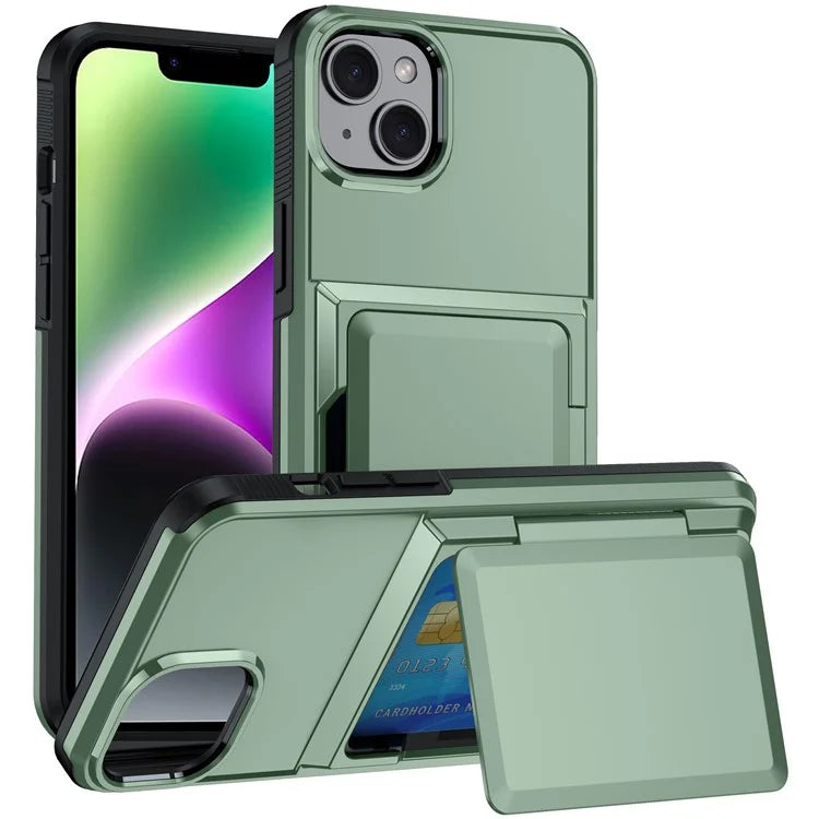 For iPhone 14 Cases Card Slot TPU+PC Kickstand Phone Case