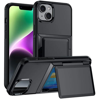 For iPhone 14 Cases Card Slot TPU+PC Kickstand Phone Case