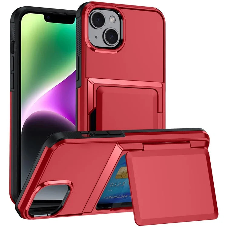For iPhone 14 Cases Card Slot TPU+PC Kickstand Phone Case
