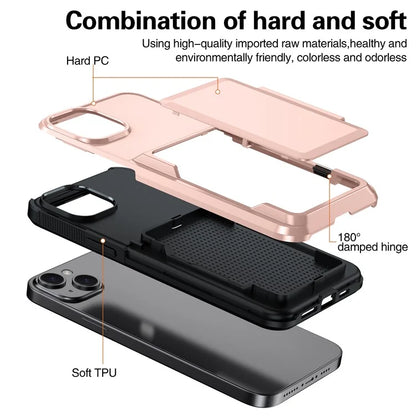 For iPhone 14 Cases Card Slot TPU+PC Kickstand Phone Case
