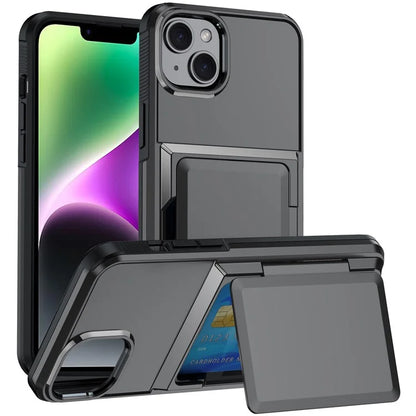 For iPhone 14 Cases Card Slot TPU+PC Kickstand Phone Case