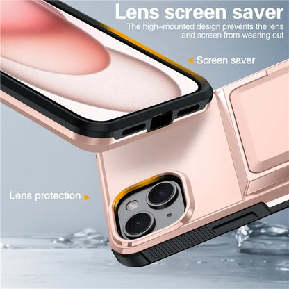 For iPhone 14 Cases Card Slot TPU+PC Kickstand Phone Case