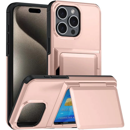 For iPhone 14 Pro Max Cases Card Slot TPU+PC Kickstand Phone Case