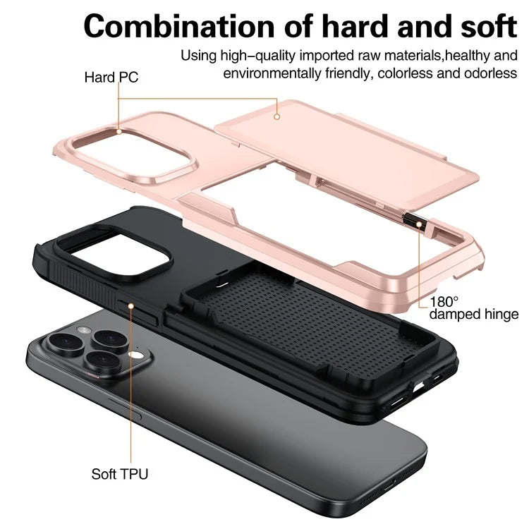 For iPhone 14 Pro Cases Card Slot TPU+PC Kickstand Phone Case