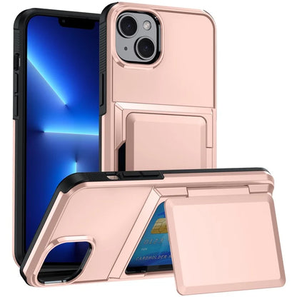 For iPhone 13 Cases Card Slot TPU+PC Kickstand Phone Case