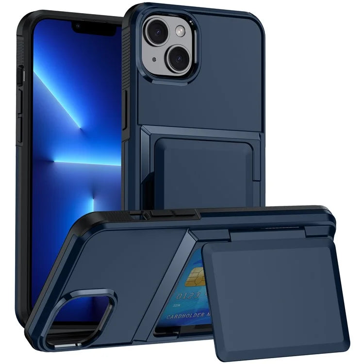 For iPhone 13 Cases Card Slot TPU+PC Kickstand Phone Case
