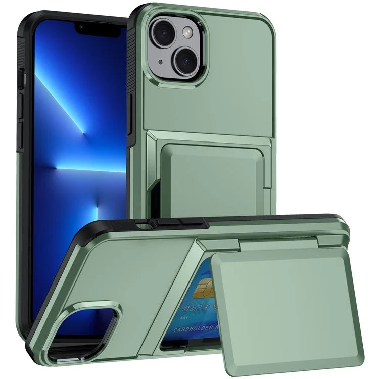For iPhone 13 Cases Card Slot TPU+PC Kickstand Phone Case