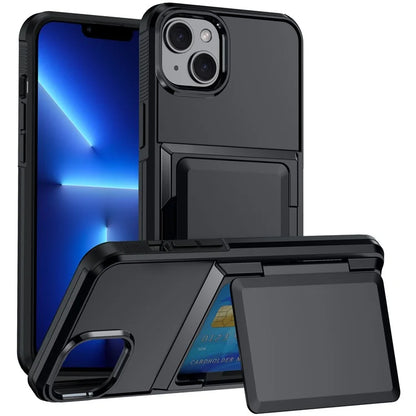 For iPhone 13 Cases Card Slot TPU+PC Kickstand Phone Case