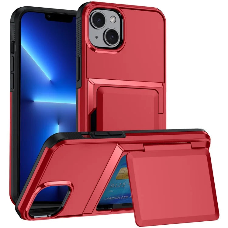 For iPhone 13 Cases Card Slot TPU+PC Kickstand Phone Case