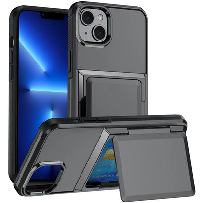 For iPhone 13 Cases Card Slot TPU+PC Kickstand Phone Case