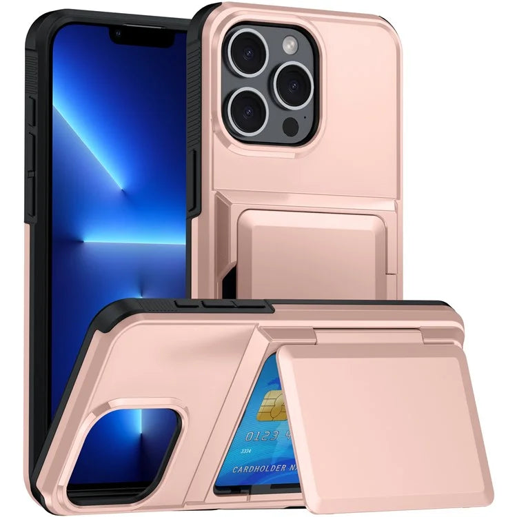 For iPhone 13 Pro Max Cases Card Slot TPU+PC Kickstand Phone Case