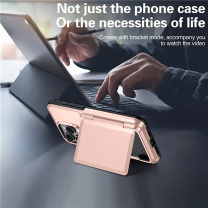 For iPhone 13 Pro Max Cases Card Slot TPU+PC Kickstand Phone Case