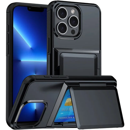 For iPhone 13 Pro Max Cases Card Slot TPU+PC Kickstand Phone Case