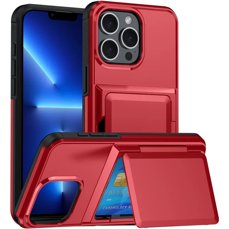 For iPhone 13 Pro Max Cases Card Slot TPU+PC Kickstand Phone Case