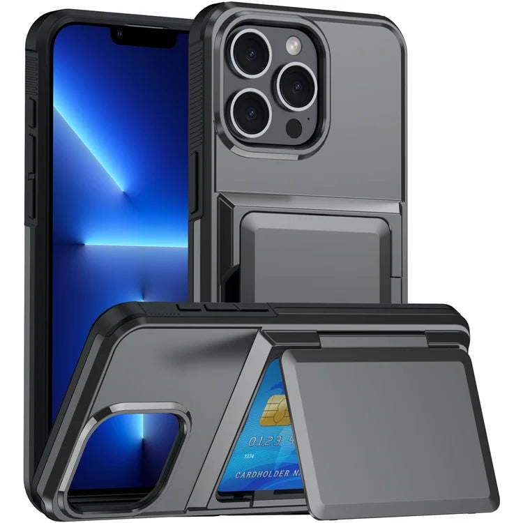 For iPhone 13 Pro Max Cases Card Slot TPU+PC Kickstand Phone Case