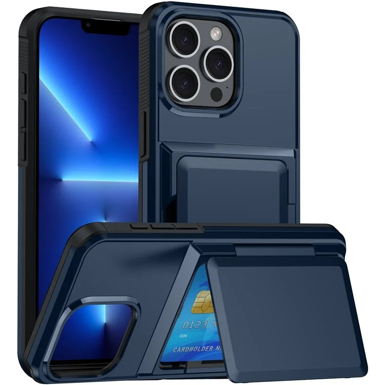 For iPhone 13 Pro Max Cases Card Slot TPU+PC Kickstand Phone Case