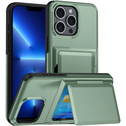 For iPhone 13 Pro Max Cases Card Slot TPU+PC Kickstand Phone Case